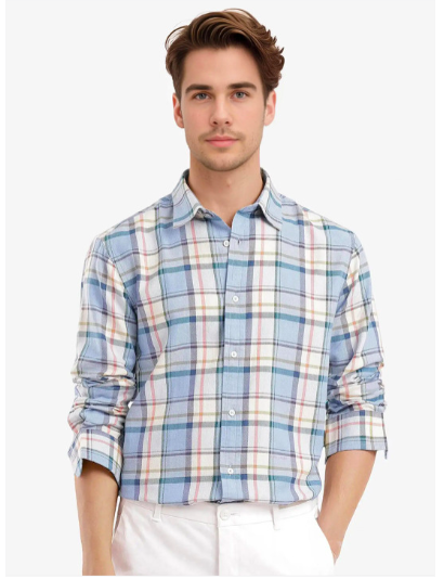 RARE RABBIT Men Comfort Spread Collar Tartan Checked Casual Shirt
